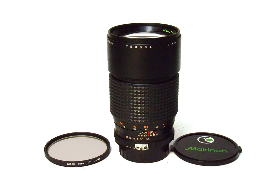 Obiettivo Makinon 200mm f3.3 per Nikon con bauletto + filtro UV