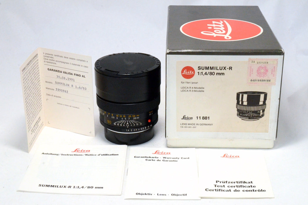 Leica Summilux-R 1:1.4/80mm 11881 Scatolato con Documednti. Immacolato