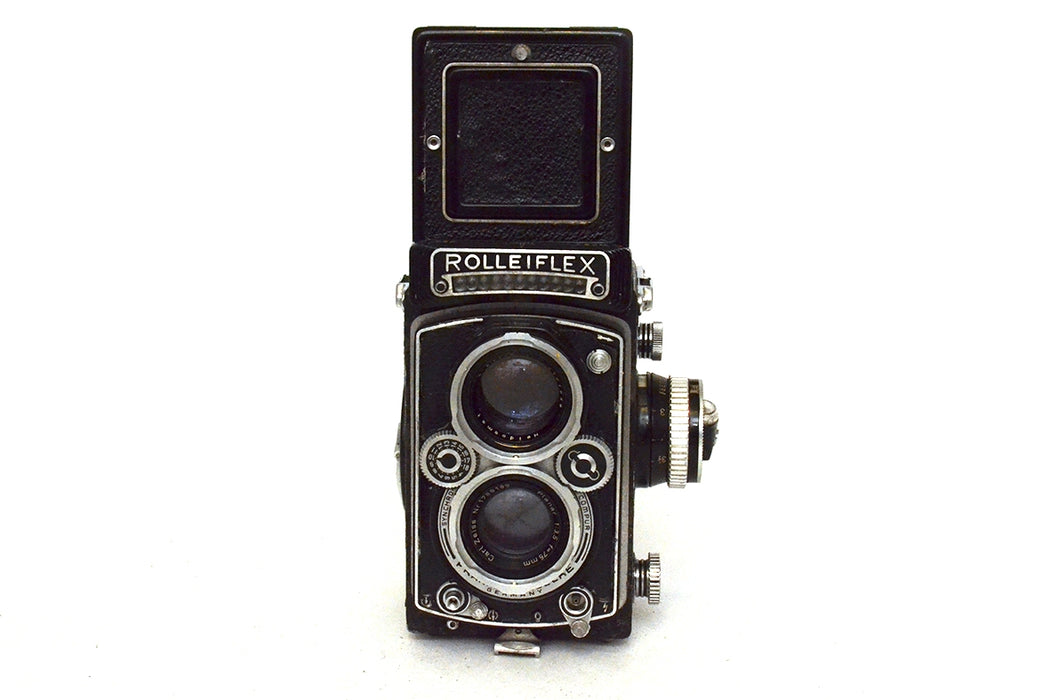 Fotocamera analogica Rolleiflex planar 75mm con documenti revisione