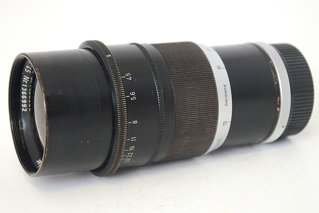 Leica LEITZ Telyt 4,5 / 20cm vite Leica 39mm con Paraluce con Segni d'uso PER VISOFLEX