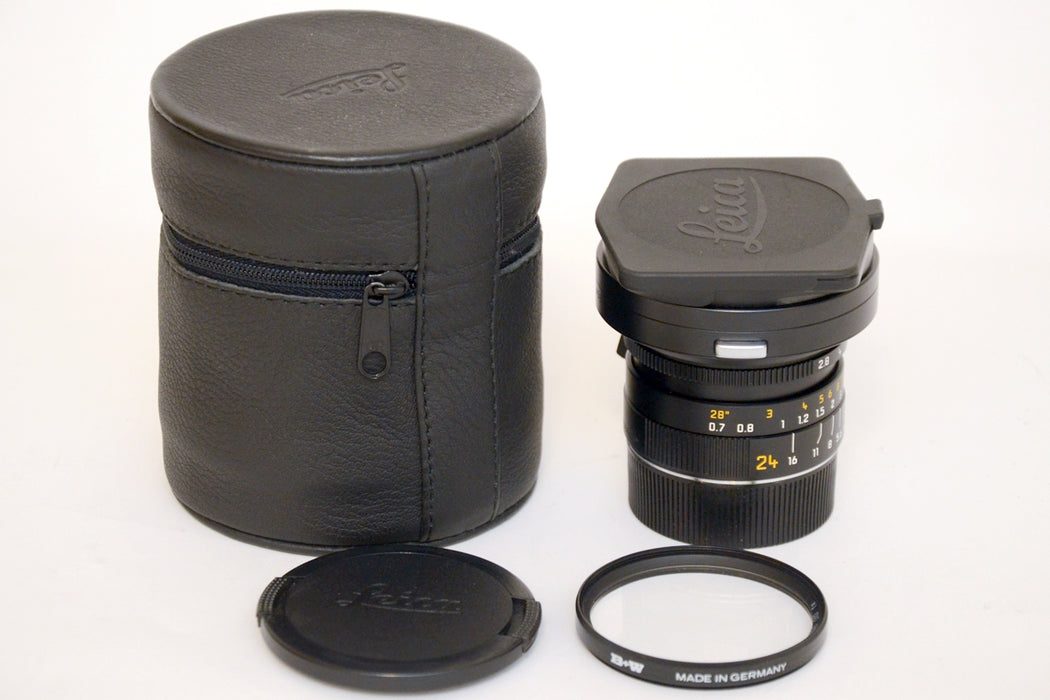 Leica Elmarit-M 24mm F2.8 Asph. Con Paraluce, Filtro, Tappi e Custodia