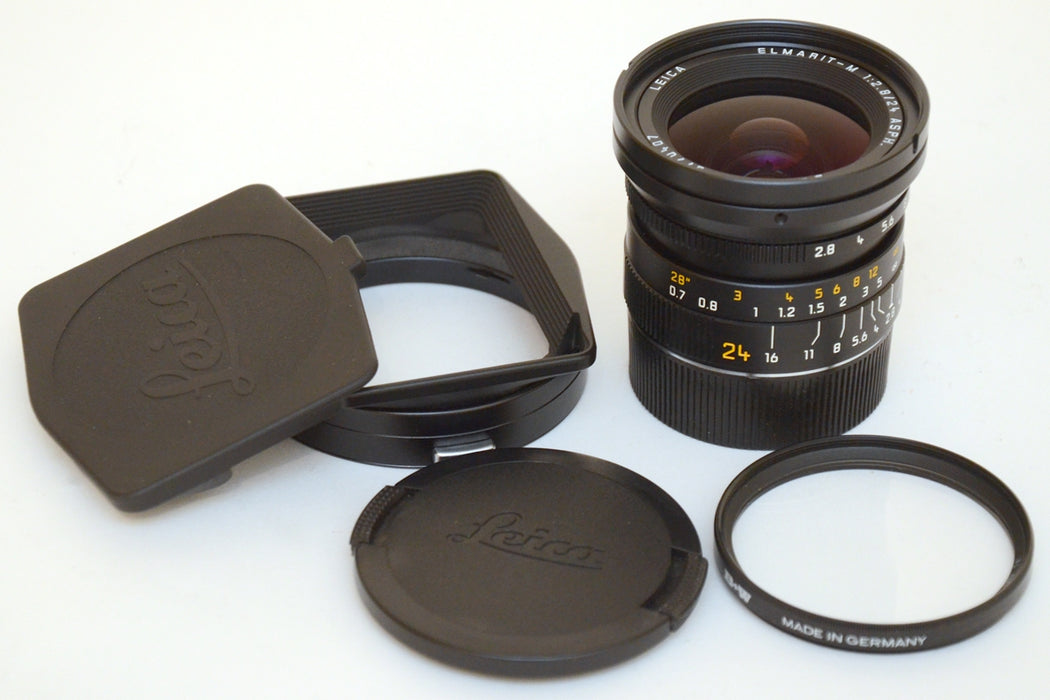 Leica Elmarit-M 24mm F2.8 Asph. Con Paraluce, Filtro, Tappi e Custodia